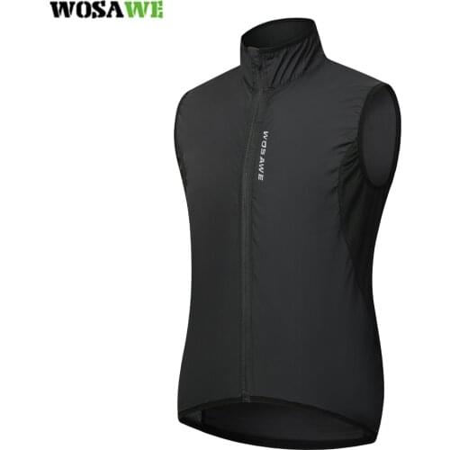 WOSAWE Black MTB Windproof Water Repellent Cycle Jersey Sleeveless Mens Lightweight Summer Breathable Ciclismo Bike Vest