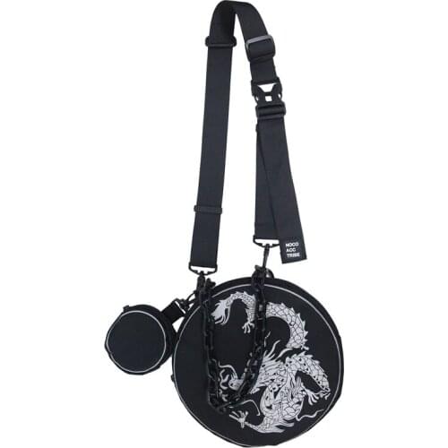 Japanese Harajuku Chic Dark Punk Style Unisex Messenger Bag Trendy Cool Chinese Dragon Street Chain Shoulder Bag