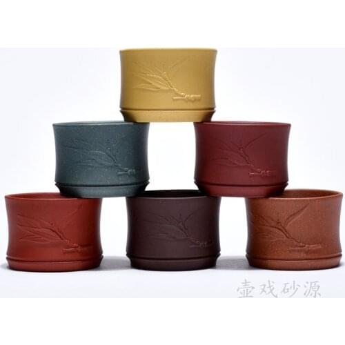 Yixing Purple sand tea cups Bamboo leaves Full handmade cups Tea cups tea cups small cups Personal cups Master cups Ku