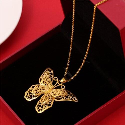 Cute Butterfly Choker Necklace For Women Gold Color Double Layer Butterfly Statement Necklaces Pendants Chunky Jewelry