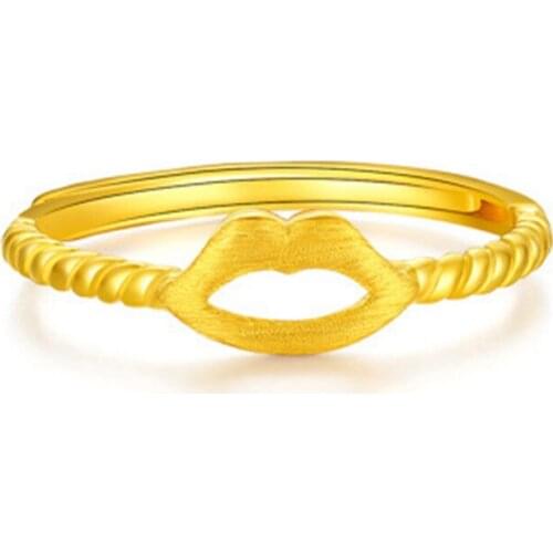 Creative Simple Design Lip Metal Opening Ring Fashion Womens Party Gold Color Ring jewelry Punk Girl Accessories