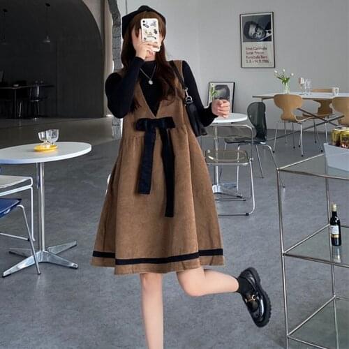 Sweet Pure Girl fashion Bow Strap Dress Womens Autumn Clothing 2020 New Korean Style kawaii clothing sweet lolita dress