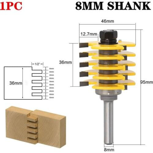 1Pc 8mm Shank 3 Flute Anti-Kickback Design Box Joint Router Bit Adjustable 5 Blade Tungsten Carbide Wood Tenon Cutters Tools