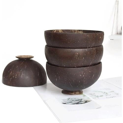 1Pcs Multi Purpose Home Decorate Natural Color Wooden Bowl Stirring Spoon Natural Coconut Tableware Fruit Salad Noodle Bowls