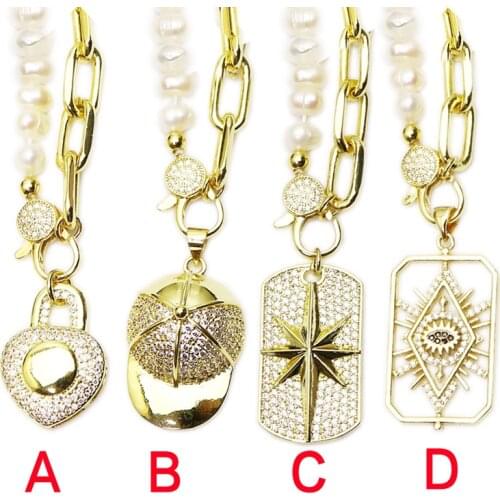 3 Stand Pearls necklace link metal chain handmade jewelry necklace metal necklace accessories women necklace 7374