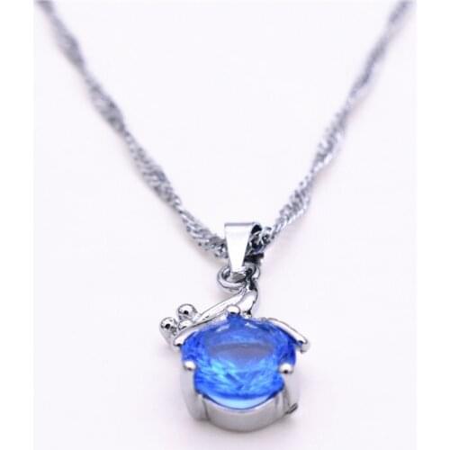 45cm Long Lobster Buckle Women Necklace Chain, Hanging Blue 18x10mm Pendant Z1-05
