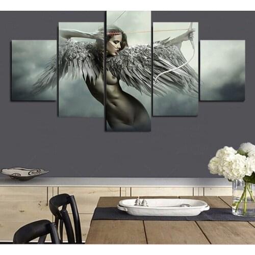 5 Pieces of Art Painting Fantasy Angel Warrior Anime Girl Wings HD Printing Living Room Poster Home Bedroom Decoration Frameless