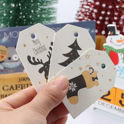 50PCS Santa Claus Paper Cards Paper Hang Tags DIY Kraft Tags Merry Christmas Labels Gift Wrapping