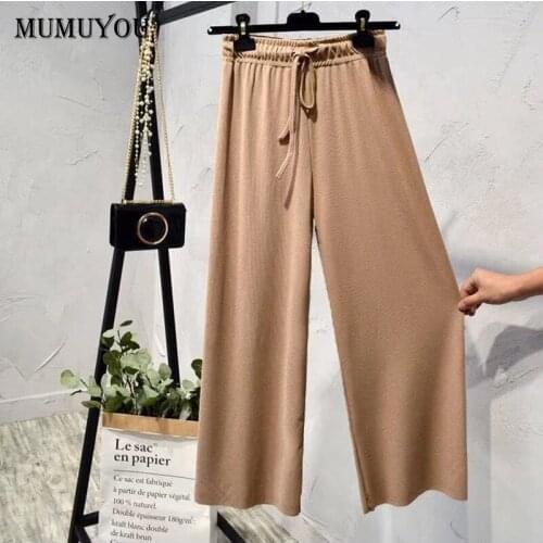 Summer Women Wide Leg Pants 5 Colors Cotton Linen High Waist Ankle-Length Trousers Thin Casual Loose Culottes Fashion 224-108
