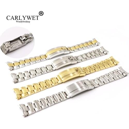 CARLYWET 20mm Two Tone Silver Solid Curved End Screw Link New Style Glide Lock Clasp Bracelet For Submariner Oyster GMT
