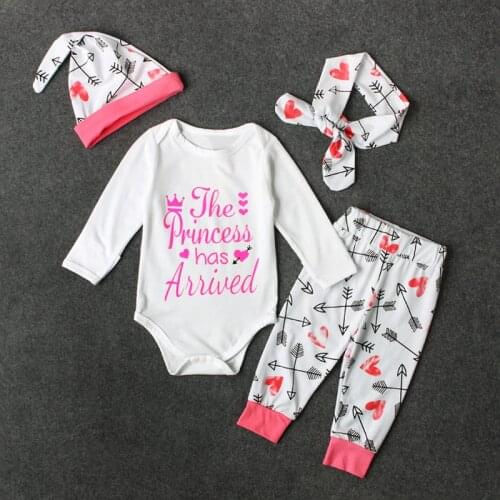 Newborn Baby Girl Clothes Set 2021 Spring Long Sleeve Romper Pant Beanie Hat Bow Headbands 4pcs Suit Infant Outfit 6M-24M