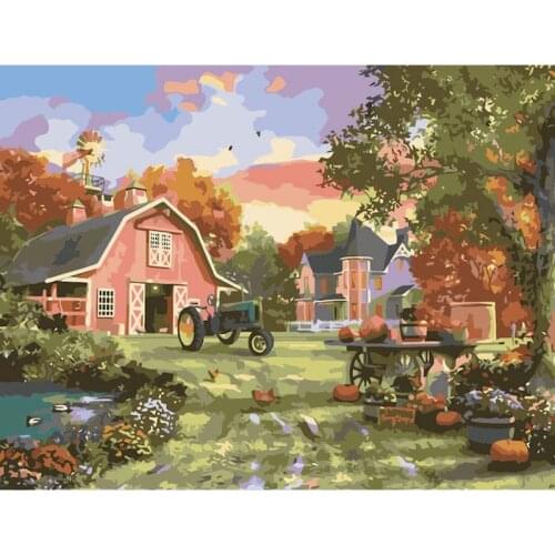 GATYZTORY Mountain Village House Oil Painting By Numbers For Kid Handmade Framework Home Living Room Decor Arts Acrylic Paint