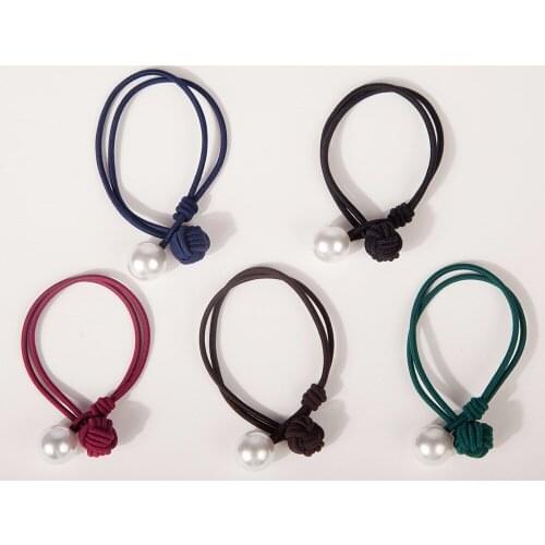 Simulated Pearl Ball 5 Solid Color Elastic Hair Bands Knotted for Women Hairwear Ponytail Holder Hair Accessories