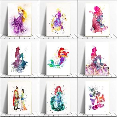 5D DIY Diamond Painting Disney Cartoon Princess Little Mermaid Hua mu LAN Watercolor Posters and Print Nursery Wall Art
