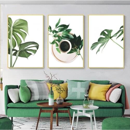 Monstera Deliciosa Green Plant Creative Modern Leaf Decoration Painting Oil Painting Wall Pictures for Living Room Home Decor