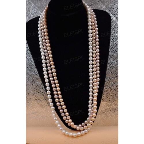 Laydys nice fashionable 30" long 8-9mm white/pink/purple real pearl necklace