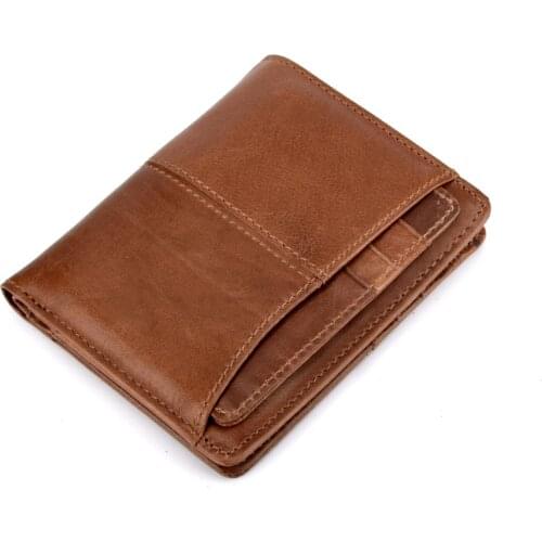 New Luxury Vintage Casual 100% Real Genuine Cowhide Oil Wax Leather Men Short Bifold Wallet Wallets Purse Coin Pocket Male