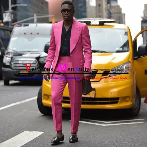 Mens Suit Jacket with Pant Fuchsia Slim Fit Formal Business Work Wedding Stage Tuxedo Groomsman Terno Masculino Blazer 2 Pieces