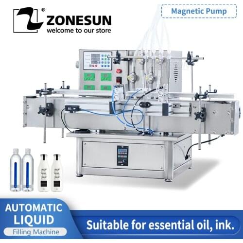 ZONESUN Four Nozzles Desktop Automatic Water Perfume Bottle Filler Magnetic Pump Juice Milk Liquid Filling Machine