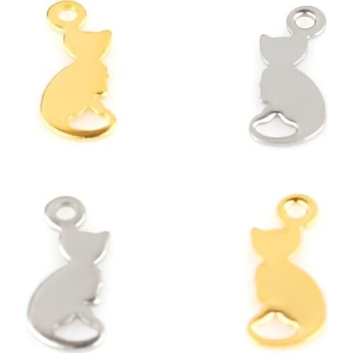 20pcs/lot 13*6mm Stainless Steel Animal Charms Pendant Cute Cat Pendants For DIY Necklace Earrings Jewelry Handmade Accessories