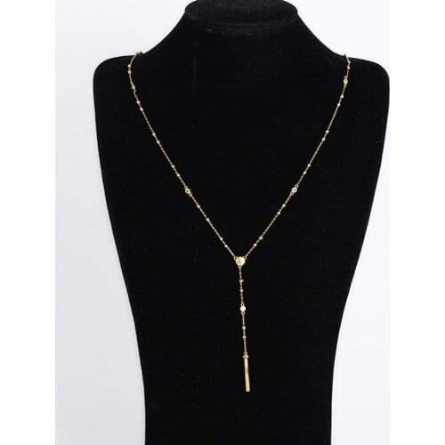 Simple gold long Y-shaped set stone stick-type necklace
