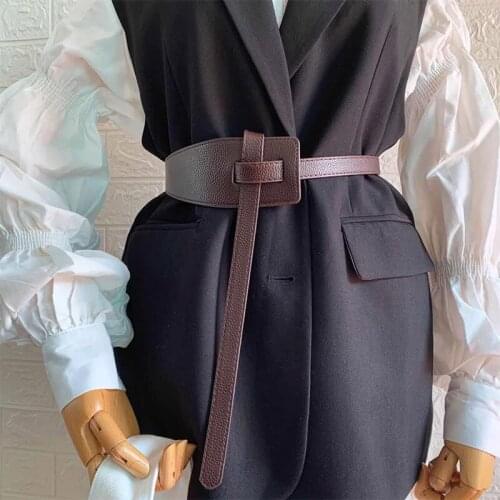 Knot PU Leather Belts for Women Soft Knotted Strap Belt Long Dress Accessories Lady Waistbands
