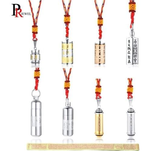 Retro Mens Religious Buddhism Necklace Stainless Steel Can Be Opened Cylinder Male Faith Prayer Colar Gifts