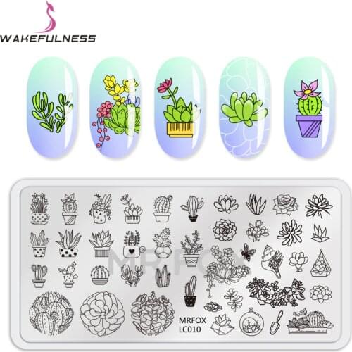 WAKEFULNESS Potted Plants Pattern Nail Stamping Plates Rectangle Flowers Nail Art Stencil Templates Manicure Nail Stamp Tools