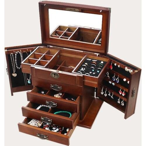 Jewelry box with lock real wooden Princess European retro multifunctional collection box wedding gift box storage box organizer