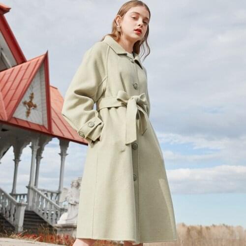 Blue Fall in Love with Winter Womens Wear Matcha Green Bright Silk Wool Double Faced Tweed Coat