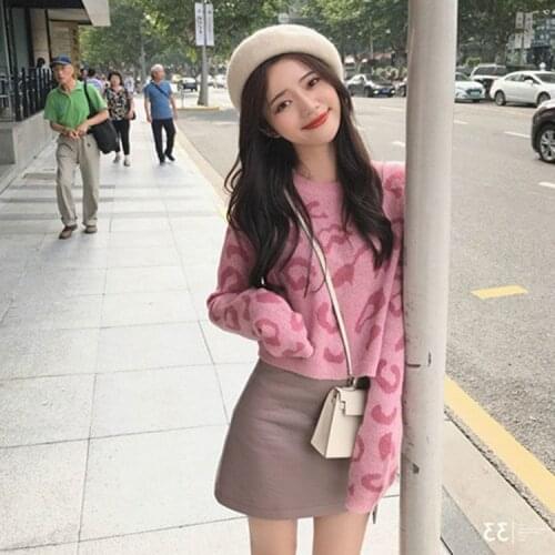 Woman Sweaters Femme Chandails 2020 Leopard Print Stud for Winter High Waist Pullover Sweater Female round Neck Pull Hiver