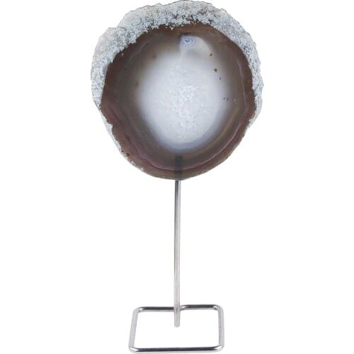 TUMBEELLUWA Natural Onyx Slice with Stainless Stand, Geode Onyx Stone Reiki Healing Crystal Desk Ornament for Home Office Decor