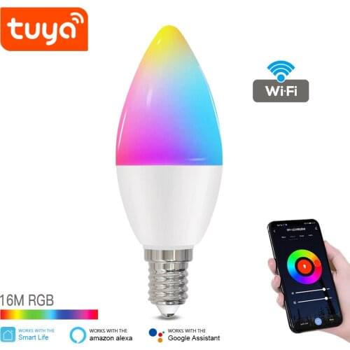 Tuya Smart Wifi LED Bulb E14 RGB Dimmable Light No Hub Required Work with Alexa Echo Google Home Assistant