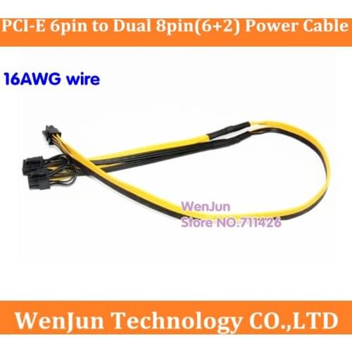 Free Shippin 16AWG PSU Video Card PCI e Molex 6-pin to Dual Double ports PCI-e 8-pin 6+2pin PCI Express Internal Splitter Cable