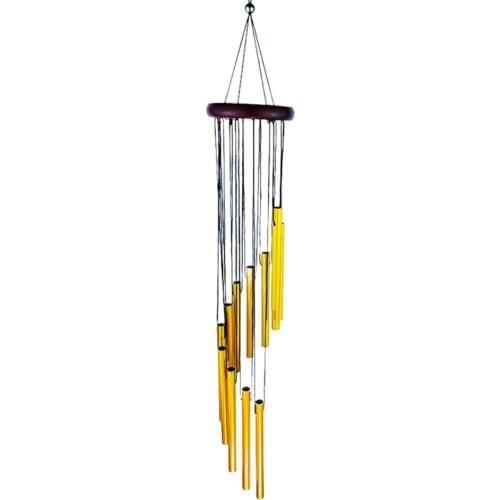 Solid Wood Rotating Metal Wind Chime With Arc Hanger Hook And Smooth Incision Round And Thick Aluminum Tube