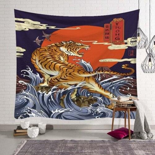 Japanese Art Tapestry Asian Tiger Great Wave Wall Hanging