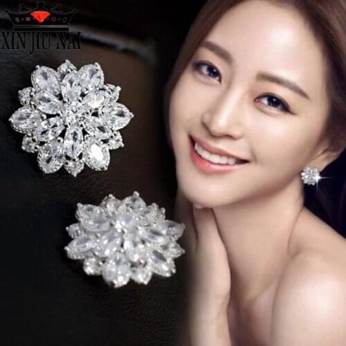 Elegant Party CZ Jewelry Silver Color Sparkling Yellow gem Zirconia Large Bridal Stud Earrings For Women Luxury Wedding Gifts