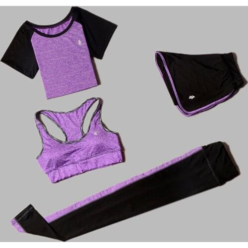 Women Yoga Set Fitness Sportswear Gym Clothing for Lady Sports Suits Yoga High Elastic Waist Leggings Tight Workout Casual 4Pcs