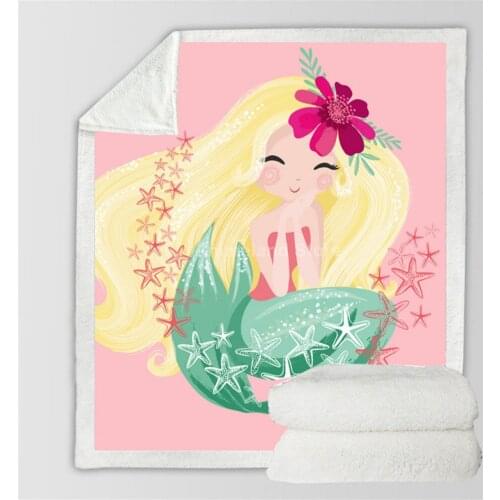 Girl Mermaid Throw Blanket 3D Print Fleece Blankets For Beds Home Textiles Luxury Adult Gift Warm Bedspread Animal Cartoon Cute