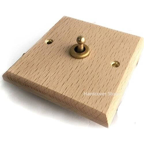 Home Improvement 86 Type Wall Light Toggle Switch 2 Way Simple Style Beech Wood Panel Brass Lever Switch Socket