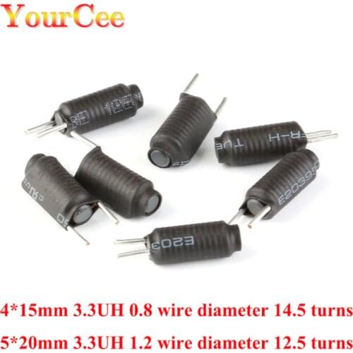 10PCS 3.3UH Magnet Inductor 4*15mm 3.3UH 0.8 Wire Diameter 14.5 Turns 5*20mm 3.3UH 1.2 Wire Diameter 12.5 Turns R Rod Inductance