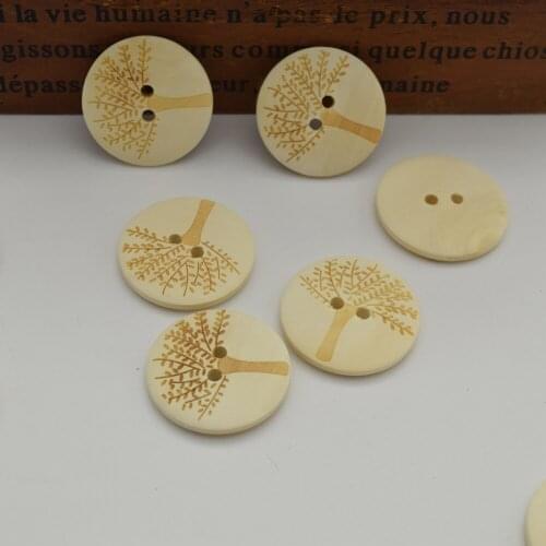 200PCs 20mm 25mm 30mm Wooden Button tree natural color Round 2-hole Sewing Scrapbooking DIY