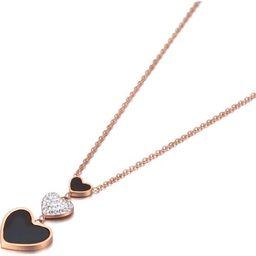 316L Stainless Steel CZ Crystal Heart Pendant Necklaces Black Acrylic Chain Link Choker Necklace For Women N20066
