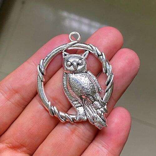 6pcs 47x37mm Big Owl Charms Pendants Antique Silver Tone Jewelry Making DIY Bracelet Necklace Handmade Craft