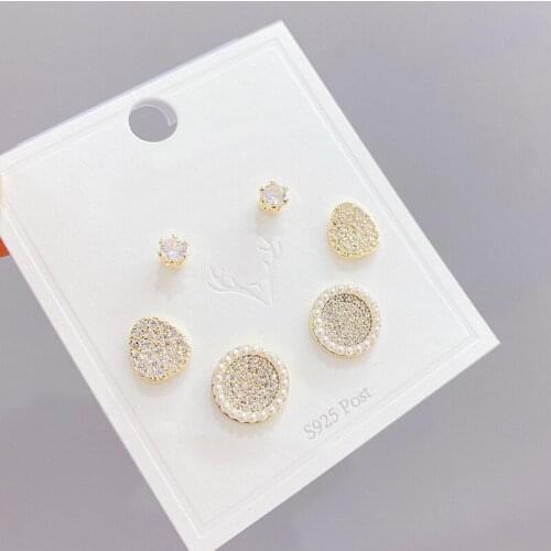 2021 New Design 6 Pcs 14K Gold Plated Geometric Pearl Stud Earrings Luxury Jewelry Cubic Zircon Earrings