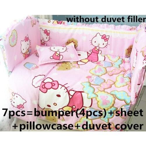 Promotion! 6/7PCS Cartoon Cotton Pink Baby Bedding Set bedroom decor Cartoon Crib Bedding Set for Girls, 120*60/120*70cm