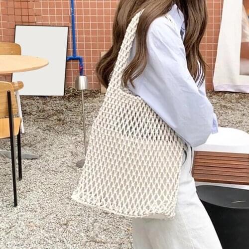 New Arrive Hollow Out Woven Bag Cotton Lining Straw Bag For Summer Beach Female Reticulate Handbag Netted Beach Bag