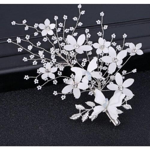 White Flower Bridal Hair Comb and Hairpins Rhinestones Wedding Hair Accessories Flower Head Piece For Women Ladies Hair Jewelry