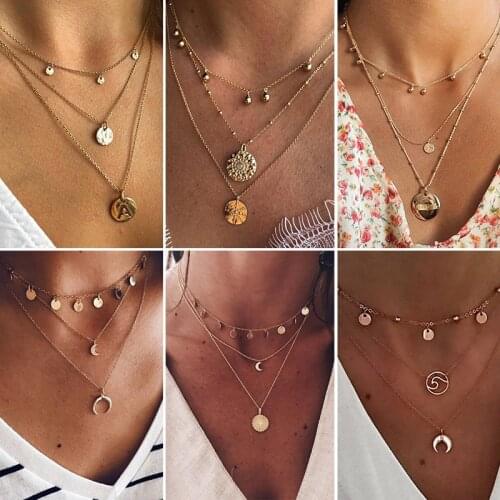 DAXI Gold Pendant Necklaces Chain Necklace For Women Bohemian Chains For Women Dainty Layered Chocker Necklace Set Jewelry