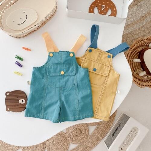 Childrens overalls for boys and girls summer foreign style baby color overalls baby overalls shorts